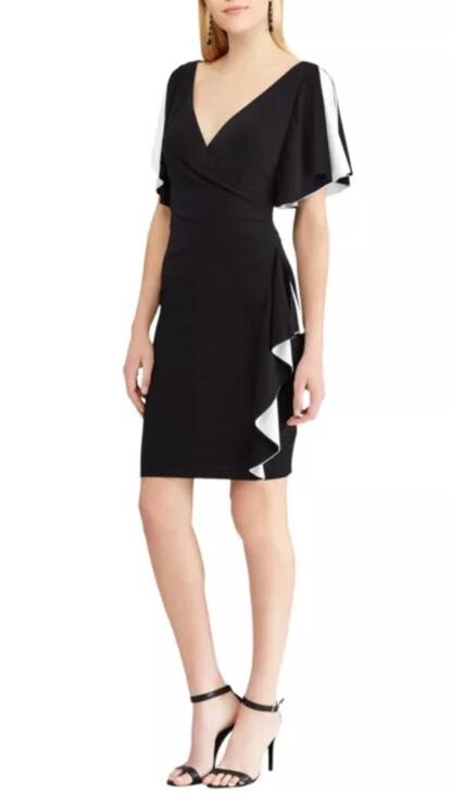 American Living Dresses & Skirts - American Living Women's Black/White Jersey Surplice Neck Ruffled Dress | Size 12